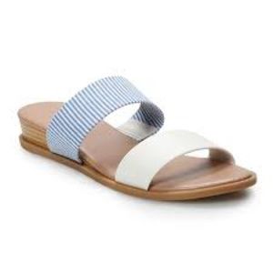 LC Lauren Conrad blue and white slip on sandals